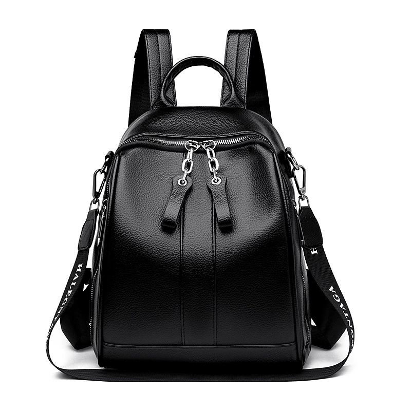 Black backpack, universal shoulder bag, school bag for traveling, genuine leather, 2023