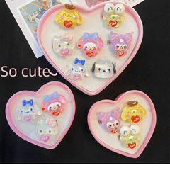 Cartoon KT Cat Small Ring Box Gift Set with Gemstones Adjustable Ring for Girls Princess Cute Gift for Best Friends Small Gift