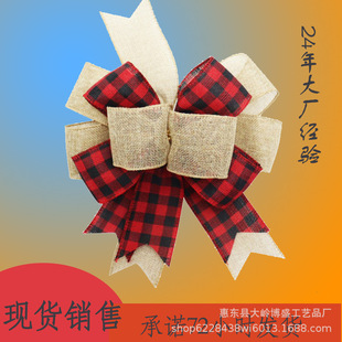 Spot Wholesale Christmas Black and White Checkered Bow DIY Red and Black Checkered Imitation Linen Ribbon Garland Rattan Accessories Bow