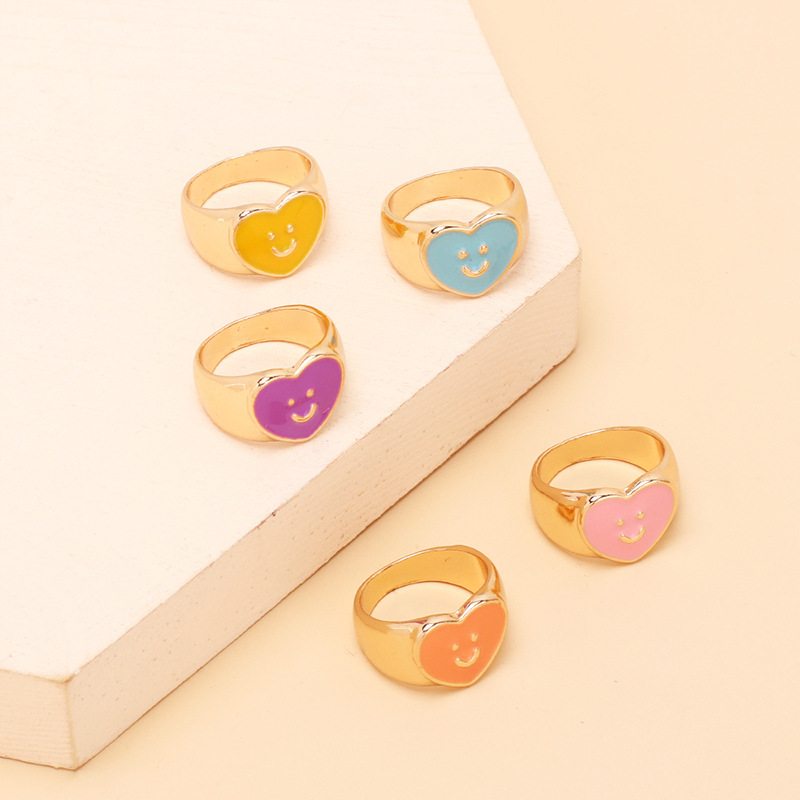 7g Weight Women'S Gender Pink, Purple, Blue, Yellow Color One Size Size Wholesale Jewelry Dripping Oil Heart Smile Ring Nihaojewelry 4