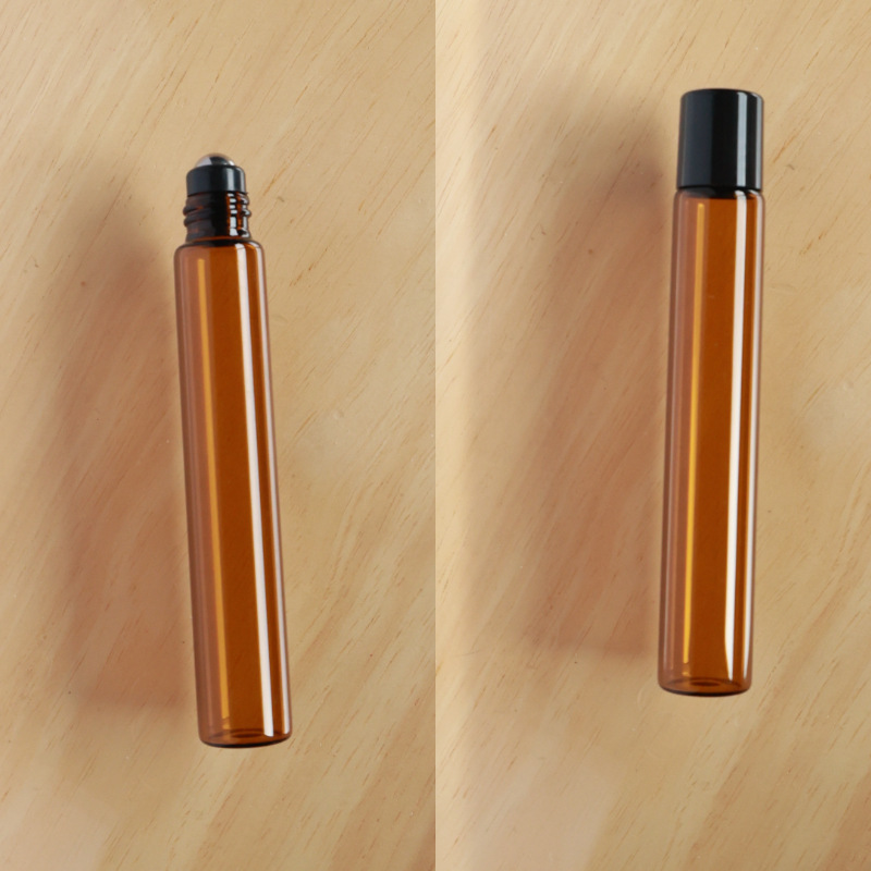Botella roll-on para aceites esenciales cosméticos, botella marrón para aceites esenciales, botella transparente para reactivos, botella roll-on de vidrio, botella de perfume ámbar.
