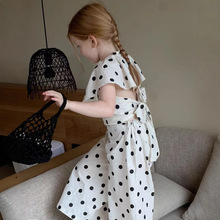 女童套装圆点荷叶领绑带短款上衣加休闲裤2025夏季新款外贸童装