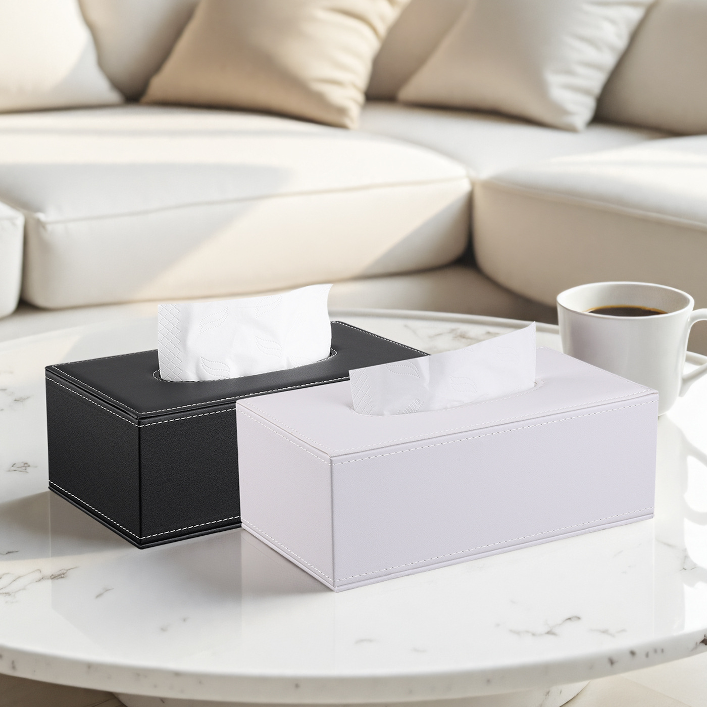 Orden Caja de pañuelos grande de cuero negro simple hotel sala de estar hogar caja de pañuelos universal caja de pañuelos de publicidad