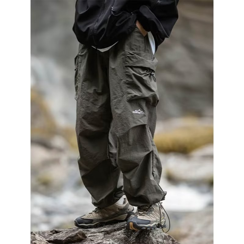 American-Style Thin and Stylish Cargo Pants for Men, Summer Loose Straight-Leg Jogger Wide-Leg Sports Pants, Mountain-Style Outdoor Long Pants