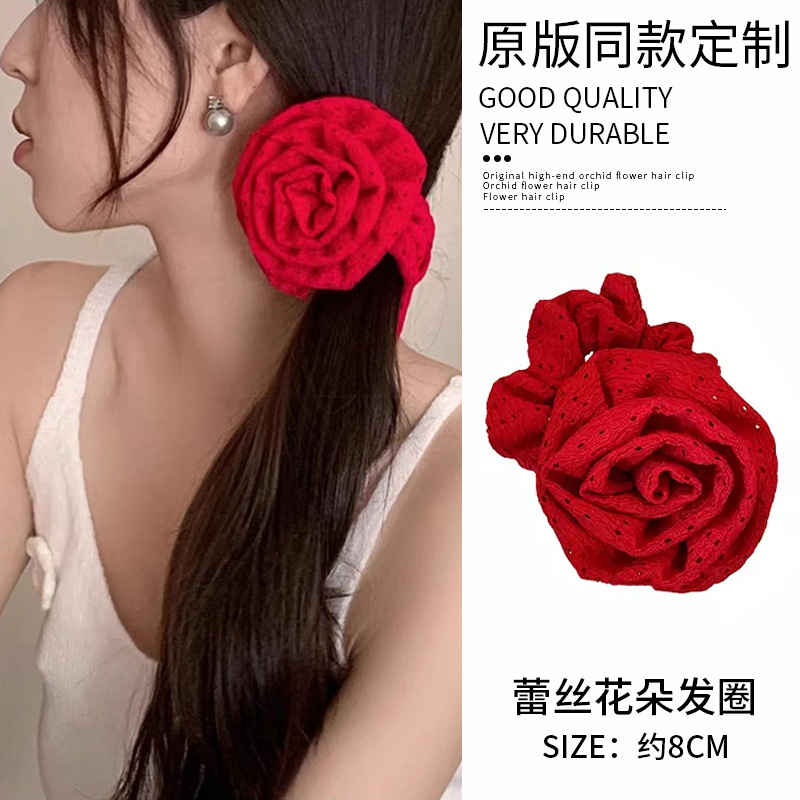 Rosas flores intestino anillo de cabello para mujeres 2024 nueva sensación de atmósfera primavera Zhao LuSi con el mismo tocado de cabello