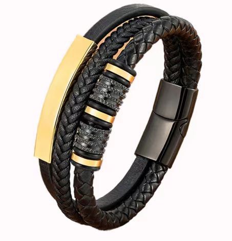 Cross-Border Stainless Steel Men's Creative Woven Leather European And American Style Fashion Magnetic Bracelet_voghion.com