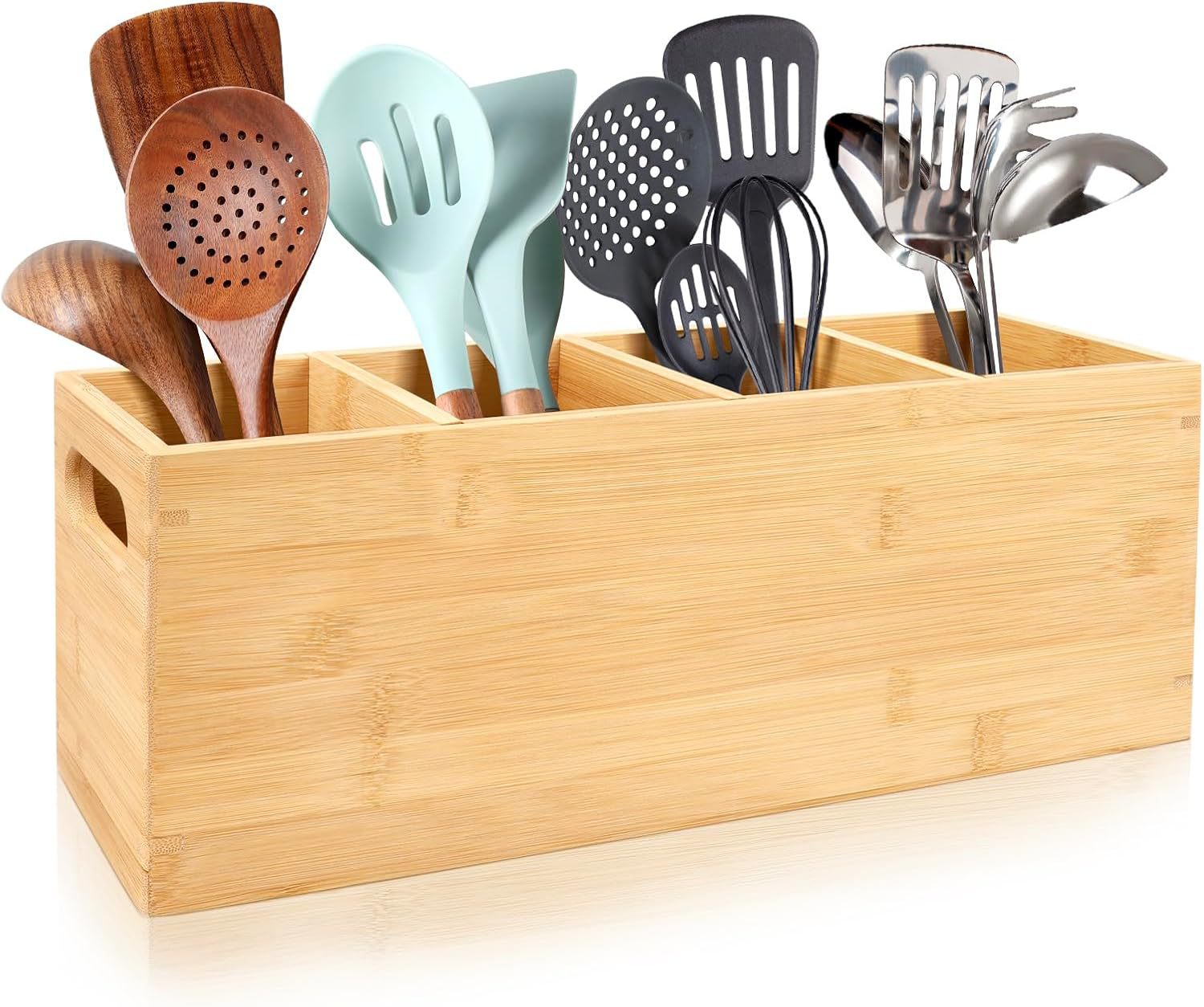 ChalkLit 竹制餐具架, 4 格厨房木制餐具架收纳