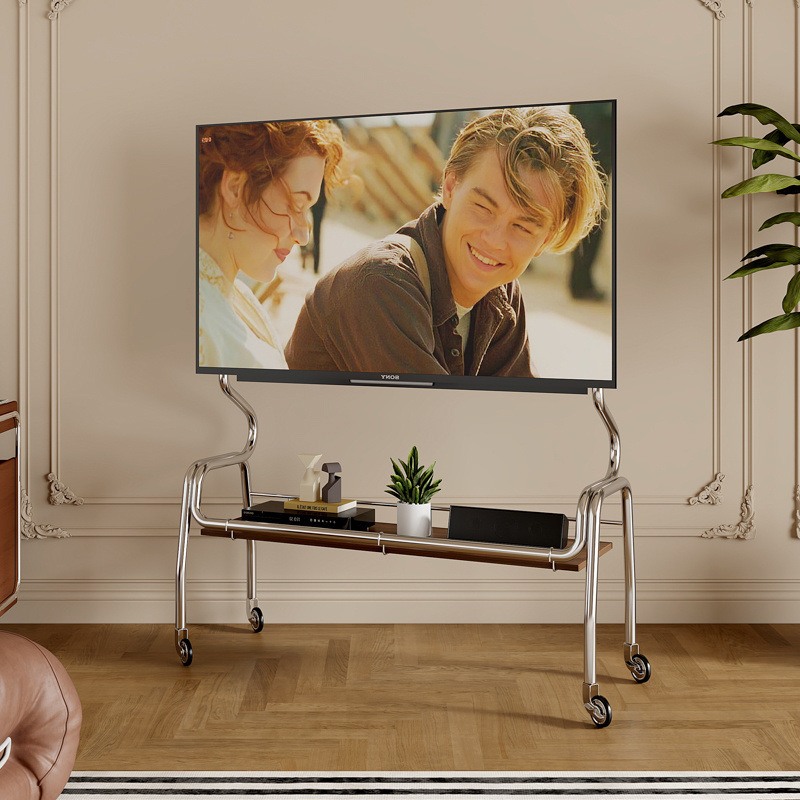 Soporte de piso de televisión de acero inoxidable móvil vertical con ruedas carro doméstico dormitorio sala de estar 40 - 85 pulgadas colgante