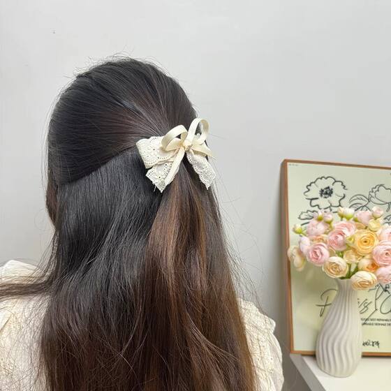 Lace Embroidered Bow Hairpin Fresh Style Mori Style Hair Accessories Side Clip Vintage Duckbill Clip All-match Hairpin New Style
