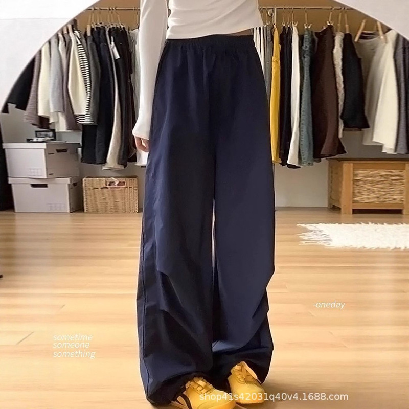2025 Summer New Casual Versatile Quick-Dry Workwear Women's High-Waisted Loose Slimming Petite Sports Wide-Leg Pants
