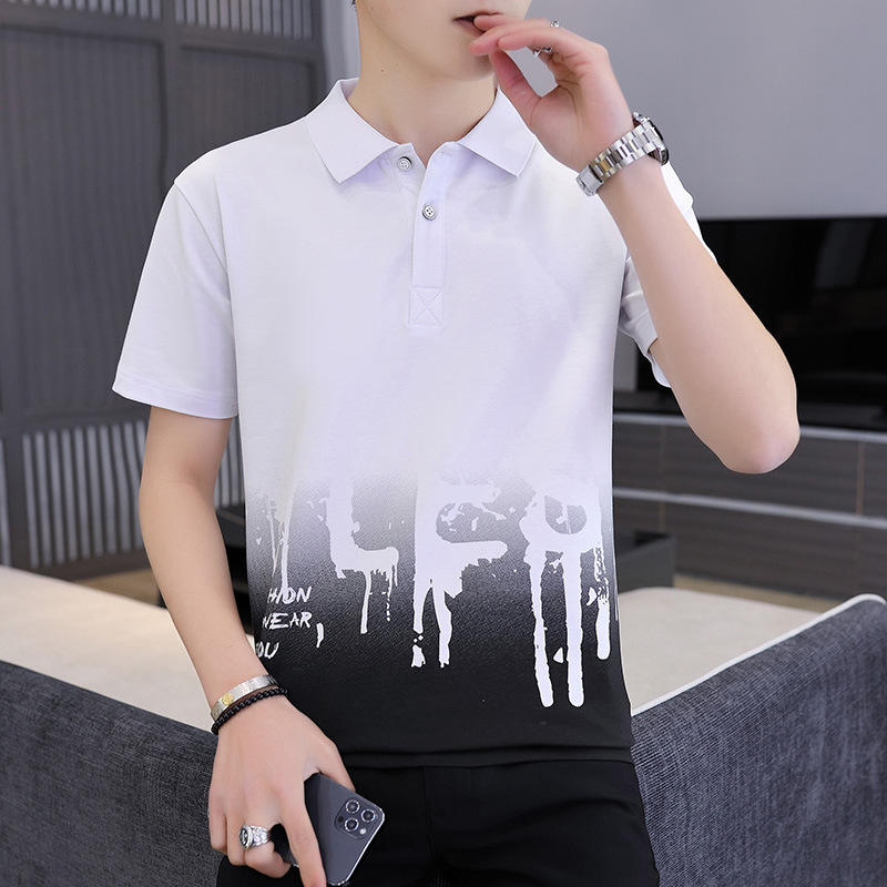 Southeast Asia men's wholesale men's t-shirt polo shirt trendy brand color block young men's lapel short sleeve top hair replacement