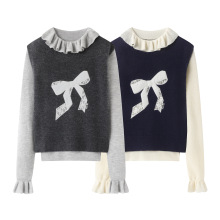 2025秋新款蝴蝶结刺绣学院甜美背心打底针织衫两件套D0030916001