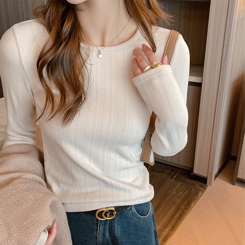 Strict Selection of Long-sleeved Shoulder Top Women's Spring Autumn and Winter Inner Wear New Round Neck High-end Outer Wearing Early Autumn Base Shirt