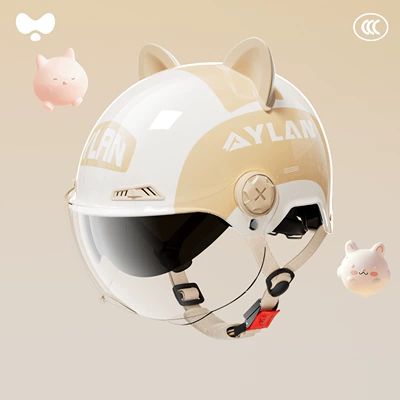 Motosiklet kaskı (dəbilqə): Floral Design for Women, Cute Ears - mingyu-apricot-cat-ears-short-outer-double-mirror-3c-new-national-standard-class-a-one-size