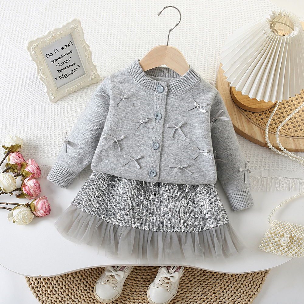 Children's red festive sweater with a round collar girl's