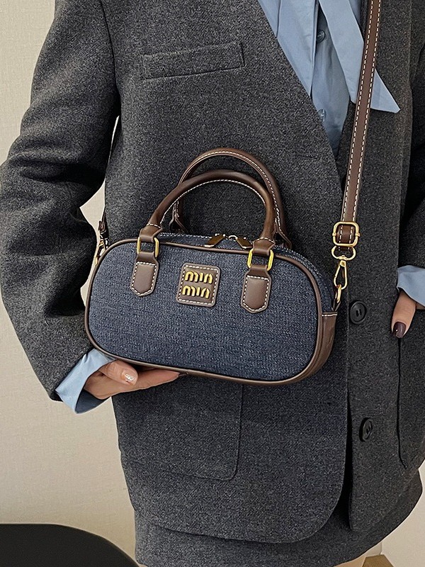 Bolsas de denim mujeres transfronterizas al por mayor nuevas bolsas de bolos portátiles de color de contraste tamaño de viaje de hombro
