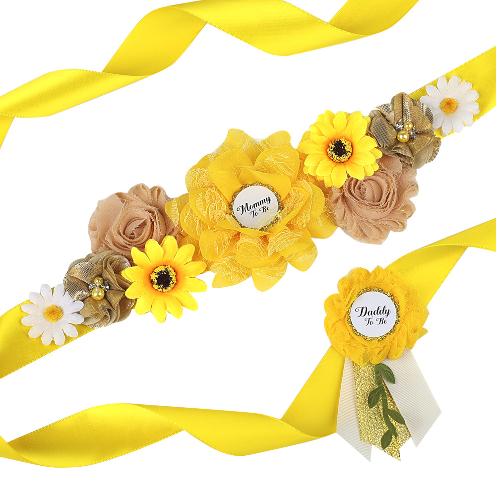 European and American Pregnant Women Welcome Newborn Banquet Dress Belt Momtobe Flower Sunflower Girdle Badge Set