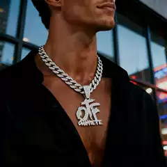 Hip Hop Iced Out Letter OTF Pendant Necklace Punk Rapper Cuban Long Chain Jewelry