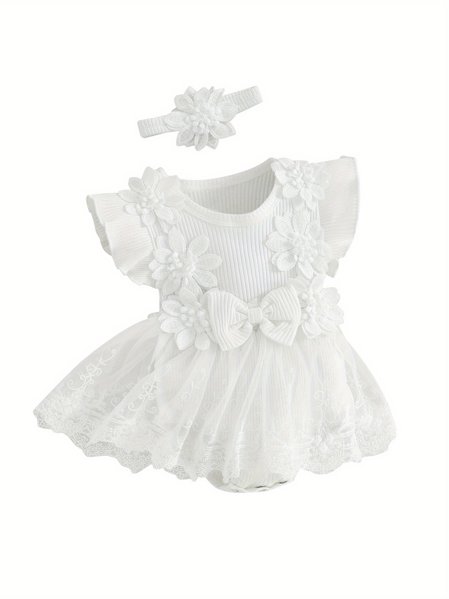 Baby Girl 2pcs Outfits Mesh Lace Patchwork Ruffle Romper transfronterizo