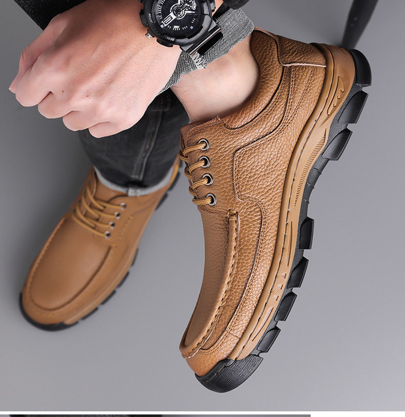 Giày da nam da bò thật mũi tròn đế dày đa năng thoáng khí — q6303 kaki, q6303 màu nâu, q6303 đen chi tiết 18
