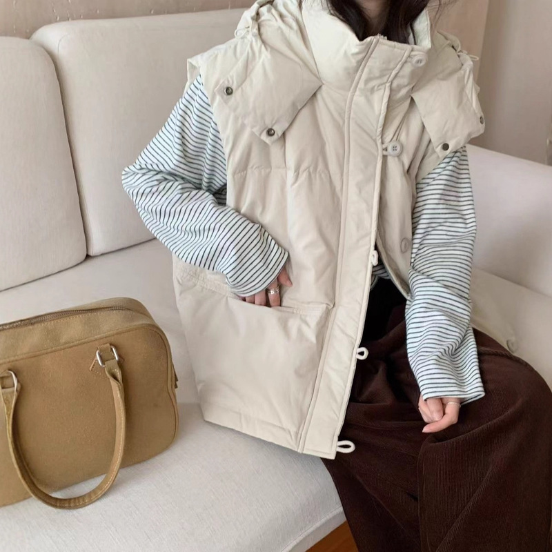 Down Vest Winter New Niche Hooded Vest Women's Warm Sleeveless Jacket Top Trendy 85642 Down Vest Winter New Niche Hooded Vest Women's Warm Sleeveless Jacket Top Trendy 85642