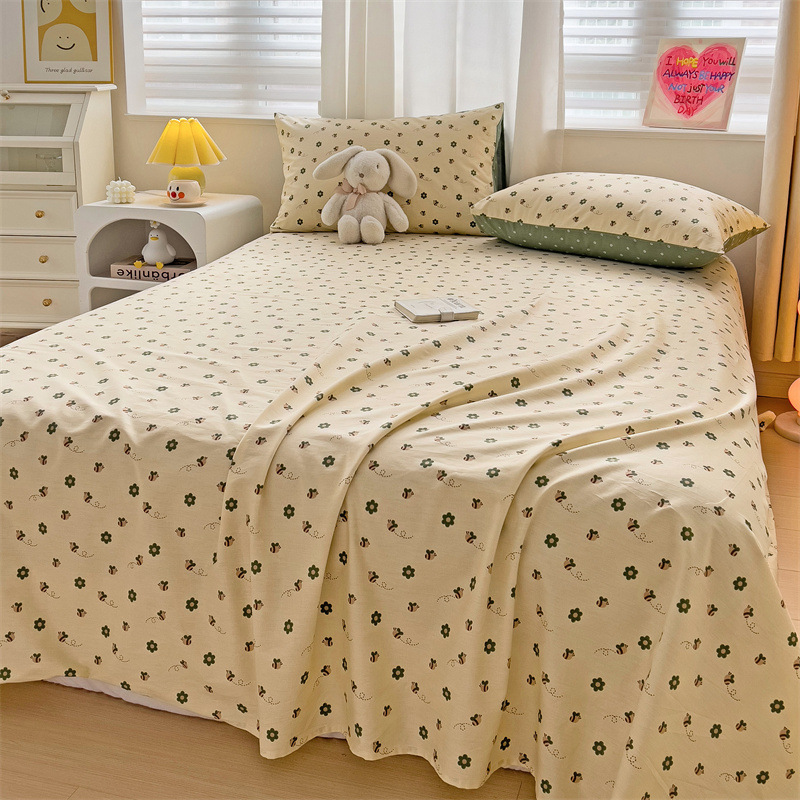 2025 nueva sábana de algodón fresco pequeña pieza individual 100 algodón dormitorio de estudiantes cama individual funda de almohada de tres piezas 2