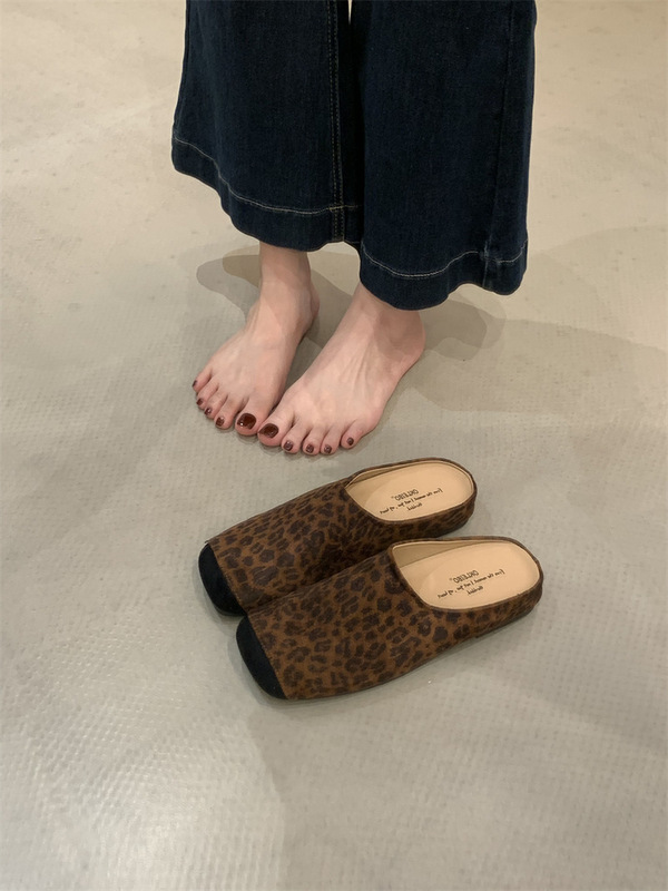 春夏2025新款麂皮穆勒鞋凉拖鞋女尖头绒面低跟单鞋简约包头半拖鞋|undefined