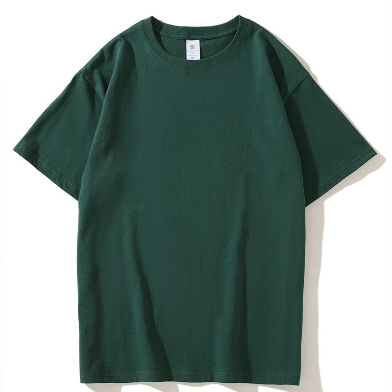 Manga corta 2024 pesada 220gt camisa básica de algodón color sólido opaco grueso cuello redondo camisa de fondo para hombres y mujeres