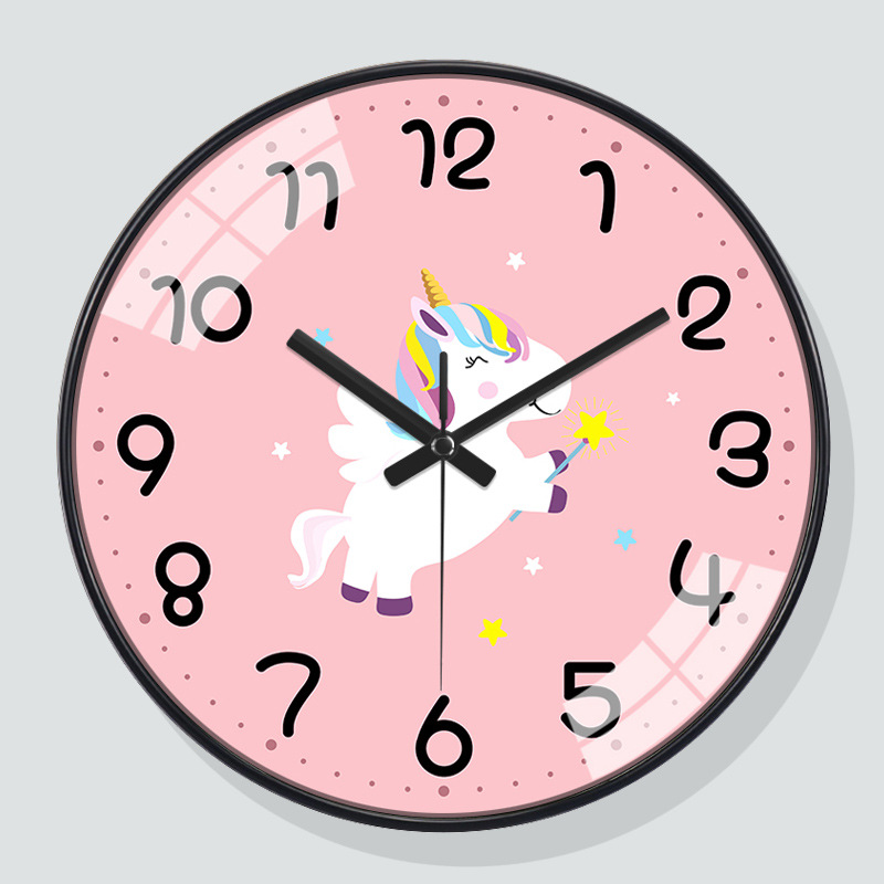 Children's Princess Room Clock Wall Clock Girls' Wave Clock Automatic Timing Bedroom Mute Unicorn Cute Clock