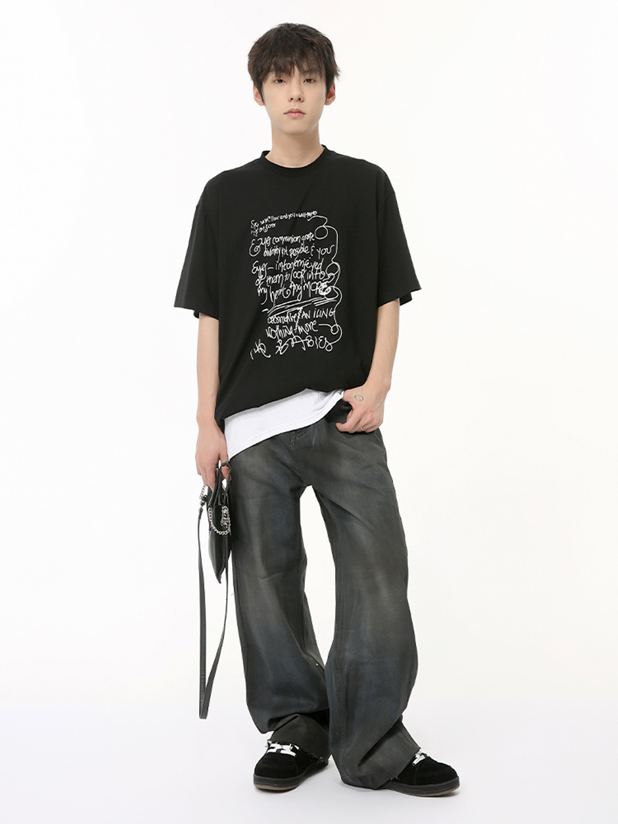 MTLCLOTHES Hombres| 2024 verano nuevos productos estadounidenses hacer viejo revestimiento retro de moda vaqueros lavados en agua