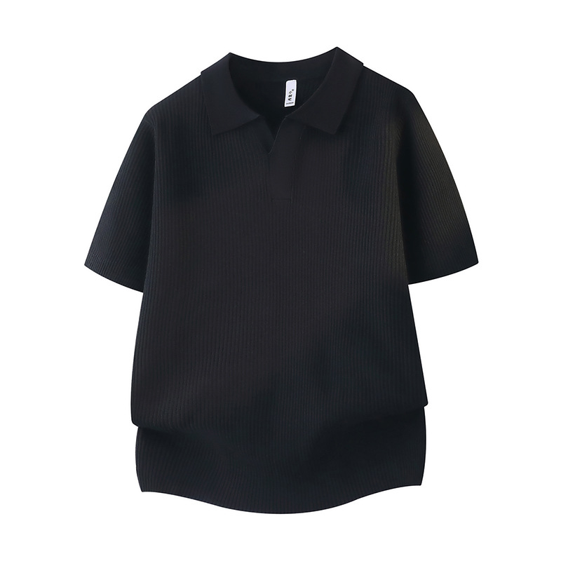 Herren-Polohemd im Vintage-Stil, kurzärmelig – Geripptes Baumwoll-T-Shirt im Stil alter Geldzeitalter (M-3XL, Weiß/Schwarz/Kaffee)_voghion.com
