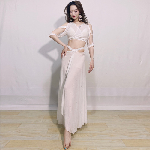 Belly dance practice clothes  new set autumn water gauze hot diamond oriental dance dance costume fairy style performance costume