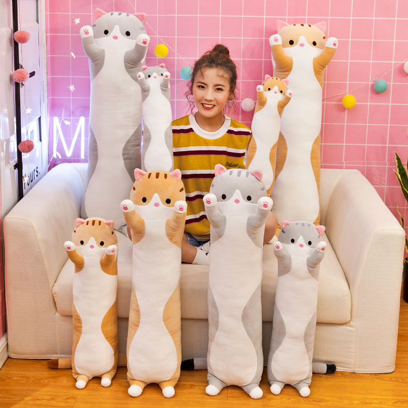 Long Strip Cat Plush Toy, Cat Stuffed Animal, Cat Figurine, Cross-Border Trade Company Gift, Wholesale, Printed LOGO