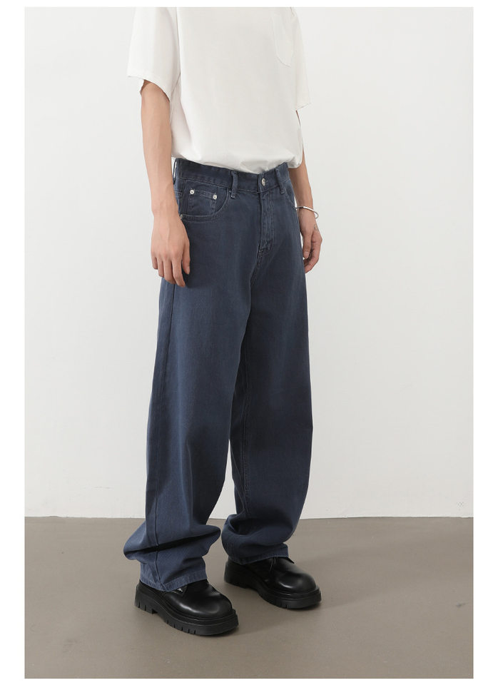 Quần jean nam ống rộng dáng suông cạp vừa phong cách đường phố — Denim đen, Làm cũ, Màu trắng, Màu xanh lam chi tiết 30