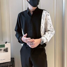 秋季男士韩版小众个性撞色衬衫男时尚潮流百搭拼接休闲衬衣