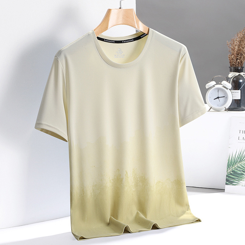 Verano fresco delgado transpirable hielo ojo de seda camiseta de manga corta hombre ropa deportiva de secado rápido hombre