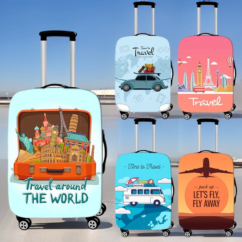 Vacation-Style Travel Suitcase Cover, Protective Cover for Universal Wheel Luggage, Dustproof Cover, Elastic Cover for Trolley, Thickened and Portable