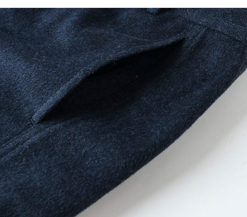 Quần ống rộng lưng cao dáng suông chất len cashmere phối len cừu — Xanh navy chi tiết 16