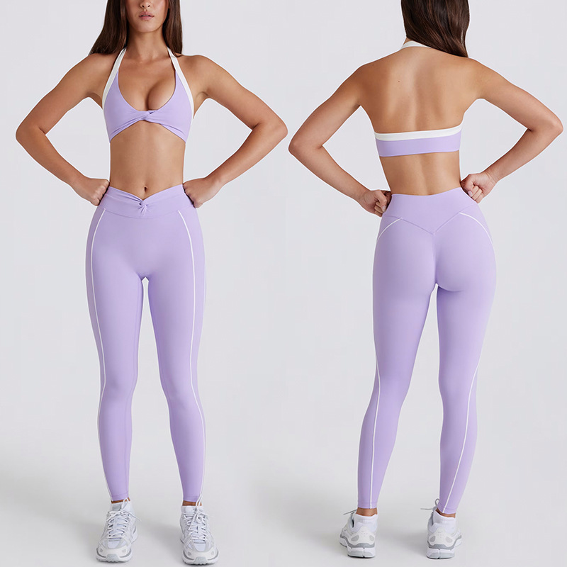 Cross-Border Contrasting Color Twist High-Waist Hip-Lifting Yoga Shorts, Pants, Suspenders, Running Sports Bra, Yoga Clothing Suit for Women