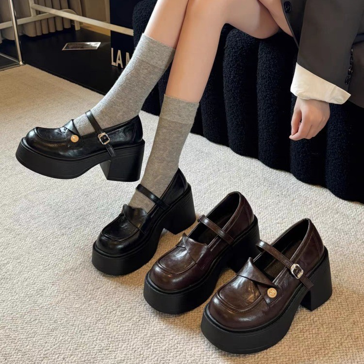 British Style Black Thick-Soled Chunky Heel Leather Shoes for Women 2026 New Autumn Style to Match with Skirts Jk Mary Jane Shoes Loafers British Style Black Thick-Soled Chunky Heel Leather Shoes for Women 2026 New Autumn Style to Match with Skirts Jk Mary Jane Shoes Loafers