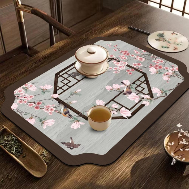 New Chinese-Style Household Desktop Draining Mat, Diatomaceous Earth Kitchen Absorbent Quick-Dry Non-Slip Table Mat, Coffee Machine Heat-Resistant Pad