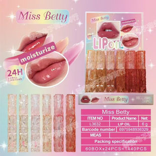Cross-Border Miss Betty Lip Oil Glitter Crystal Tube Clear Glass Lip Nourishing Lip Oil