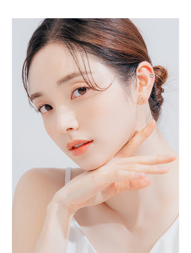 925 Sterling Silver Material 1 Pair 925 Sterling Silver Zircon Hexagon Round Heart Shape Ear Studs