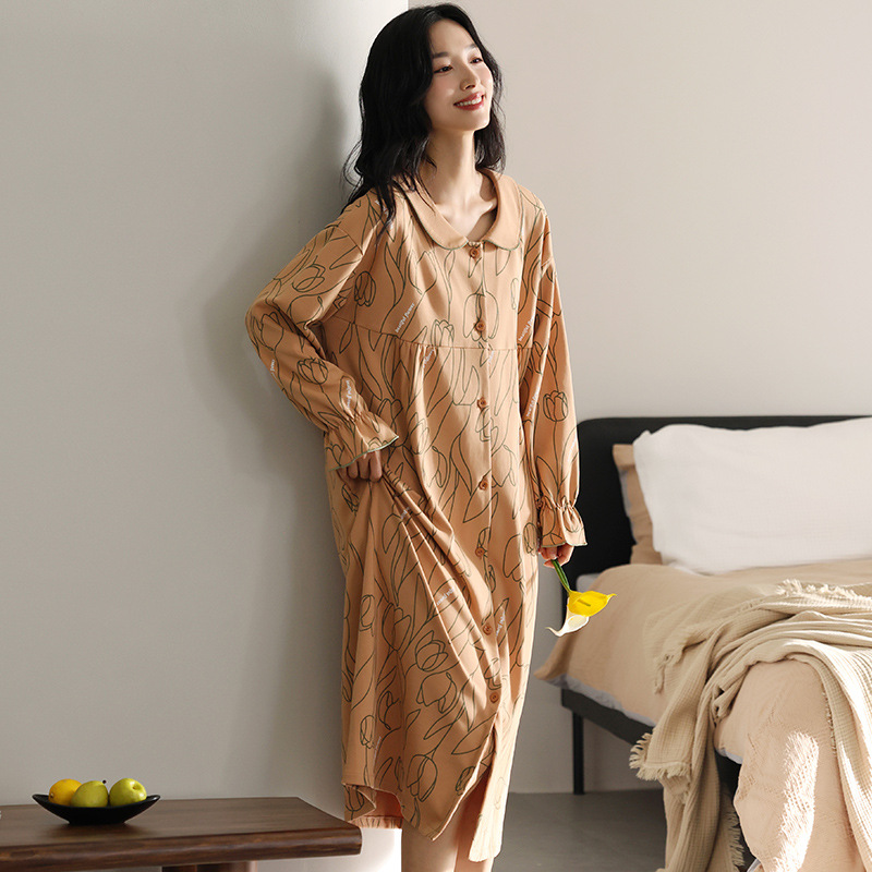 Pijamas de algodón primavera y otoño pijamas largos Cardigan de manga larga otoño y invierno ropa de hogar se puede usar fuera 2024 nuevo