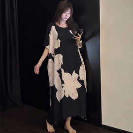 花卉印花睡裙女休闲宽松长袖连衣裙女可外穿家居服睡裙女夏纯欲