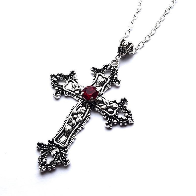 Amazon Cross-Border Creative Flower Pattern Cross Diamond Necklace Gothic Aliexpress Amazon Wish Fashion