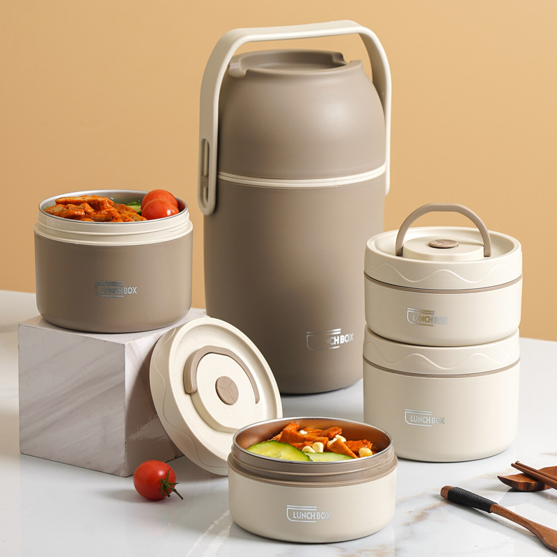 Stainless Steelulated Lunch Box Bucket Office Worker Lunch Box Three-layer Circular Compartment Student Lunch Box Can Be Heated In The Microwave