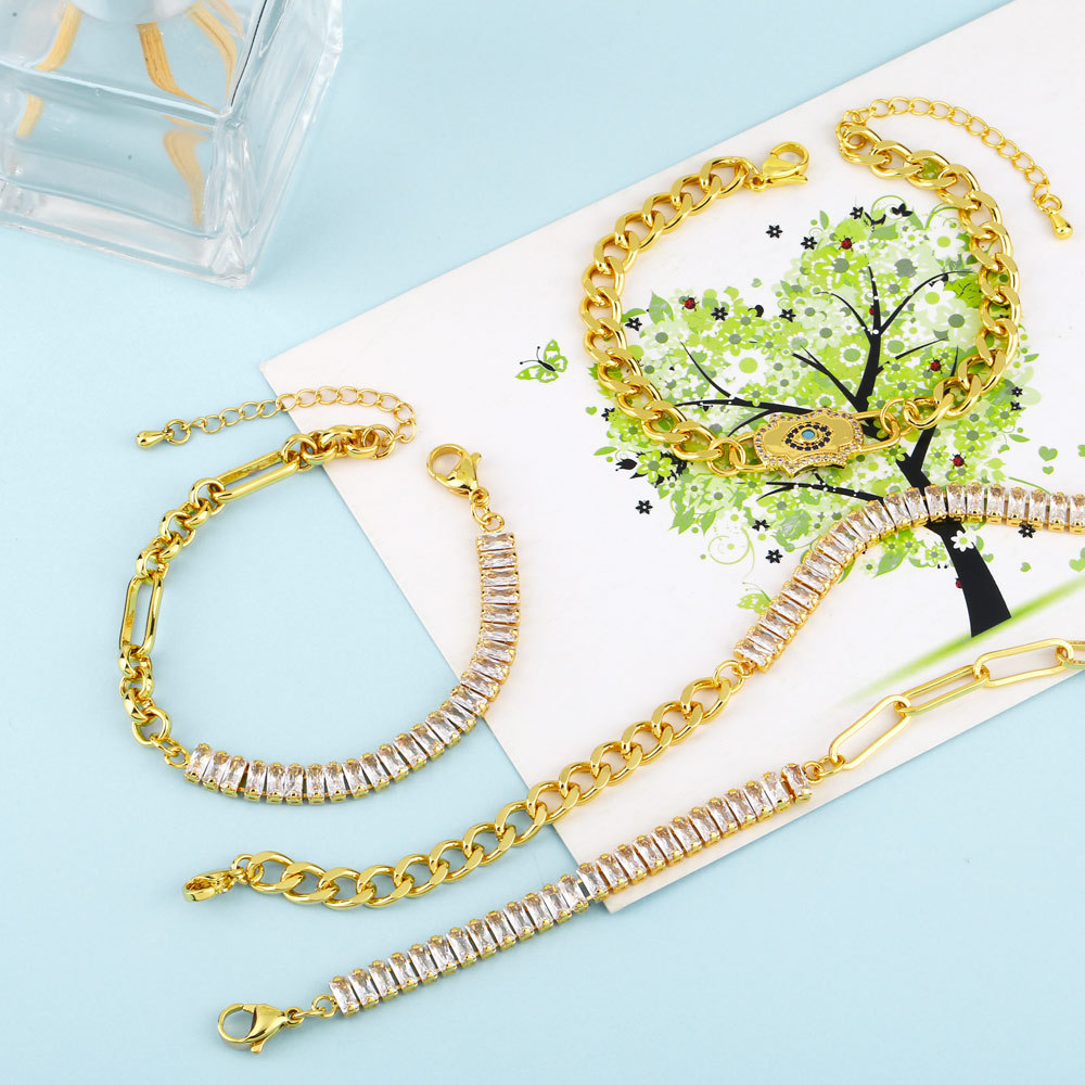 fashion bracelet creative asymmetric zircon stitching geometric bracelet