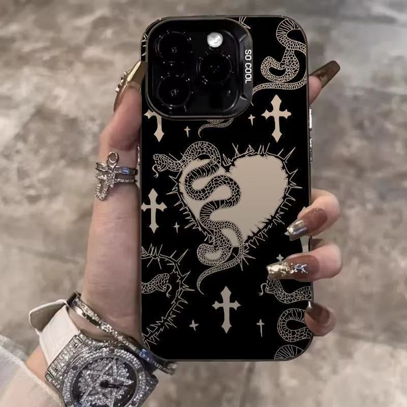Dark and Mysterious Suitable for Iphone16 Mobile Phone Case Apple 15Pro Trendy Brand 14 Crowe Heart 13Promax Stylish