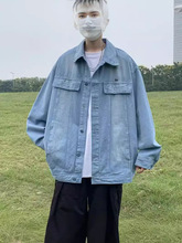 美式复古做旧水洗牛仔外套男女嘻哈帅气潮流宽松百搭情侣夹克上衣